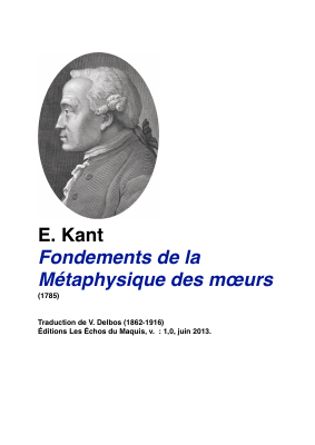 Couverture de kant - Fondements de la métaphysique des moeurs (trad. V. Delbos)